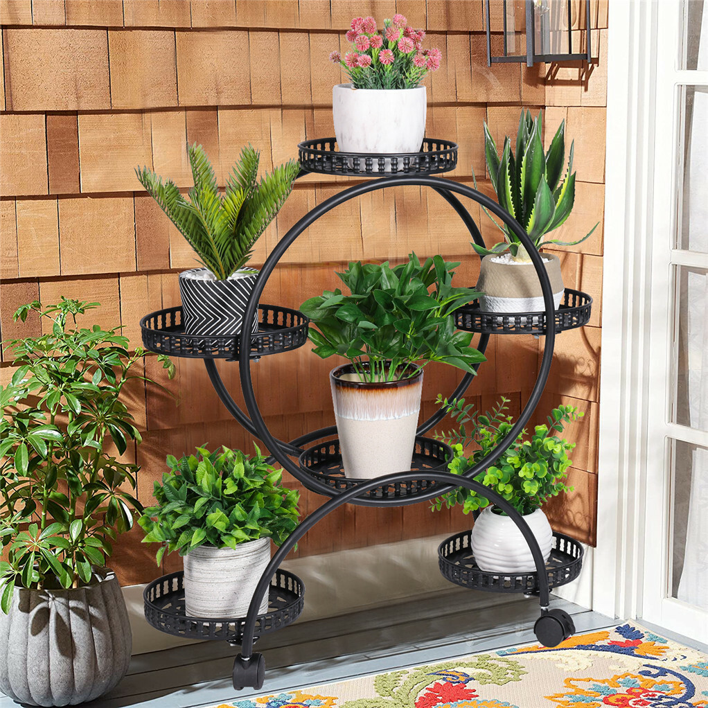 Metal Plant Stand Rack 4Tier Indoor Flower Pot Stand with Wheels for Living Room view 3