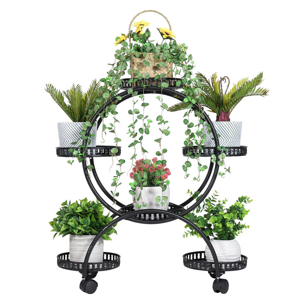 Metal Plant Stand Rack 4Tier Indoor Flower Pot Stand with Wheels for Living Room view 4