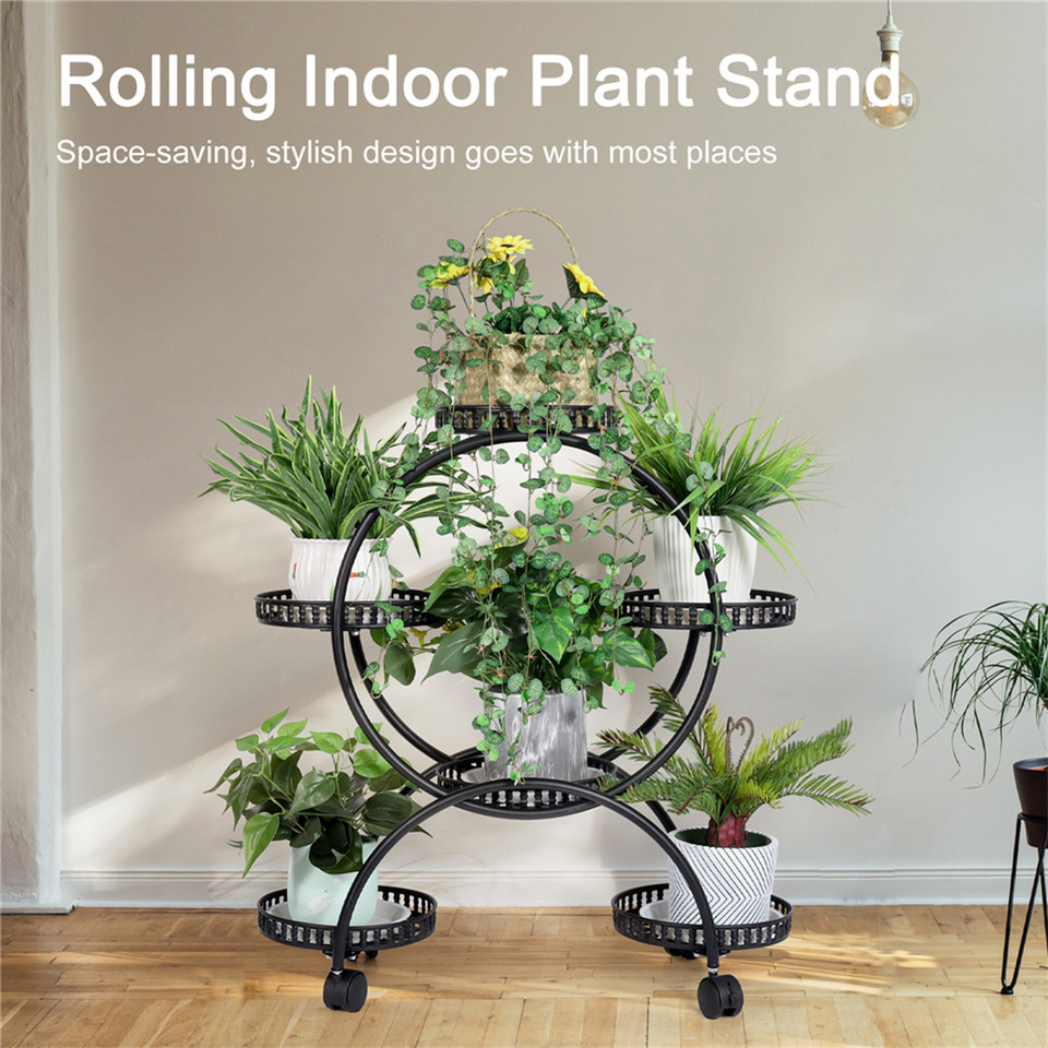 Metal Plant Stand Rack 4Tier Indoor Flower Pot Stand with Wheels for Living Room view 9