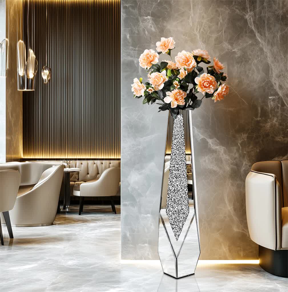 P&P Silver Sparkling Diamond Floor Vase with Glass Inlay for Modern Living view 2