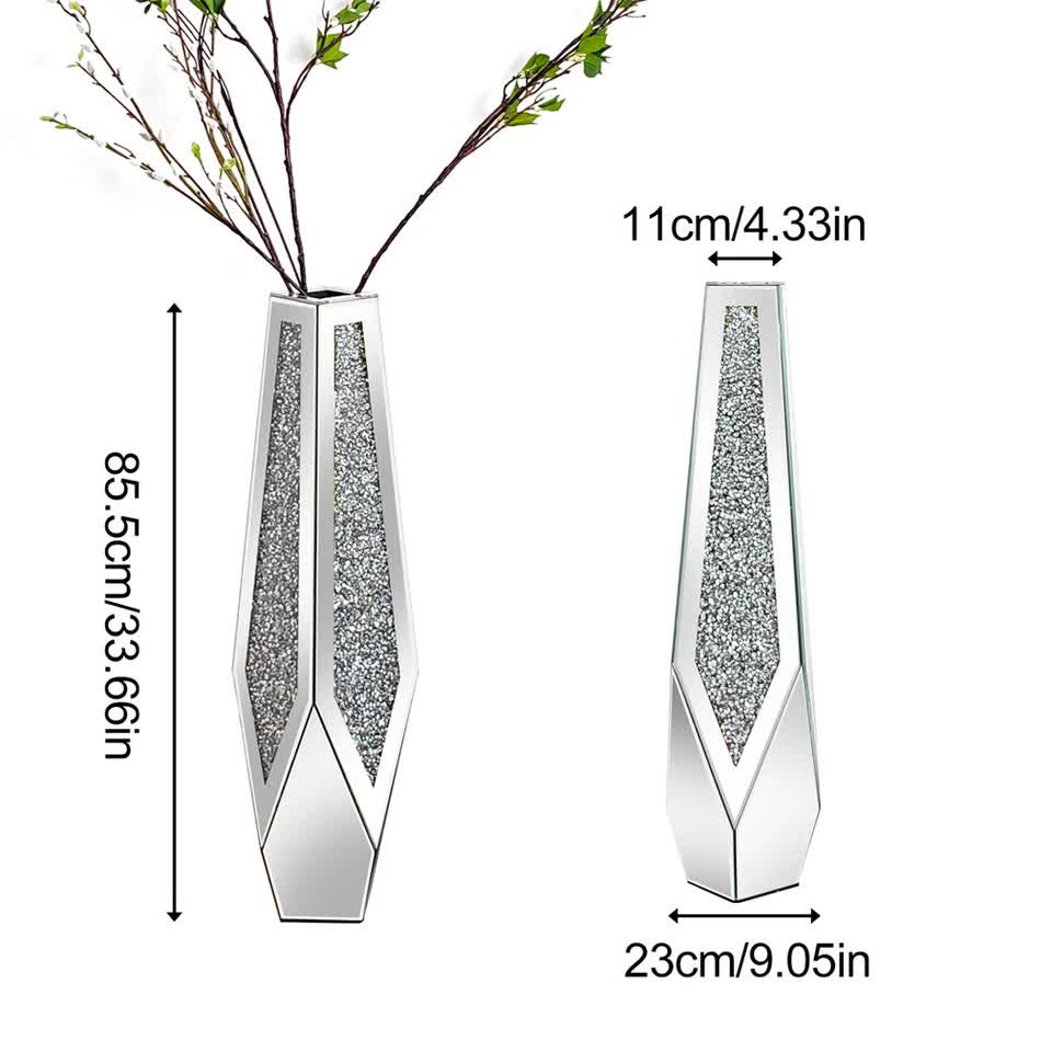P&P Silver Sparkling Diamond Floor Vase with Glass Inlay for Modern Living view 4