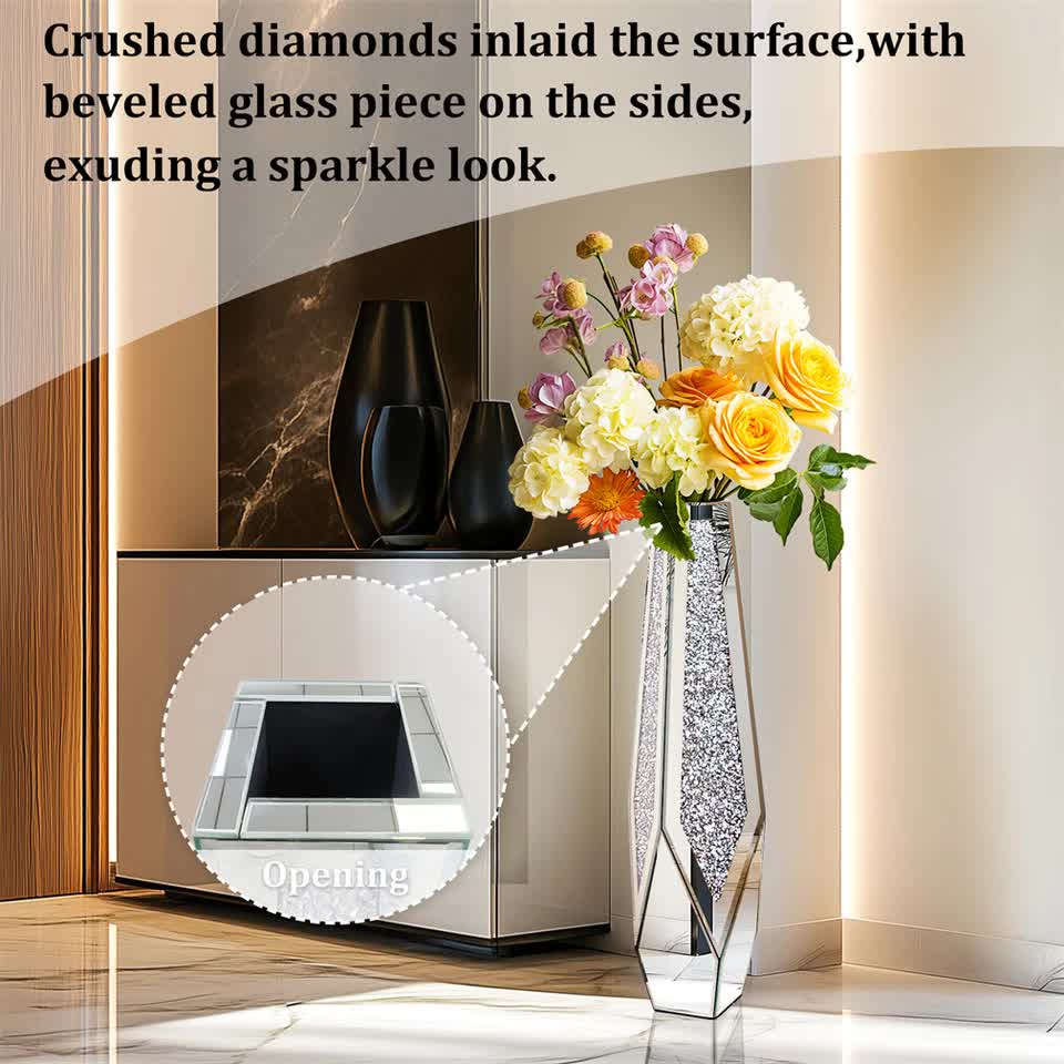 P&P Silver Sparkling Diamond Floor Vase with Glass Inlay for Modern Living view 7