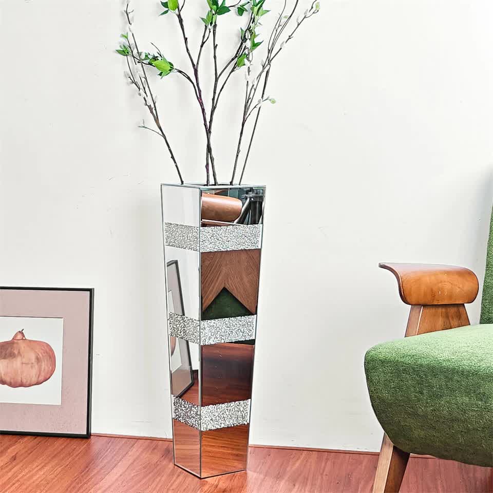 P&P Silver Crushed Diamond Flower Vase with Mirrored Glass for Elegant Home view 3