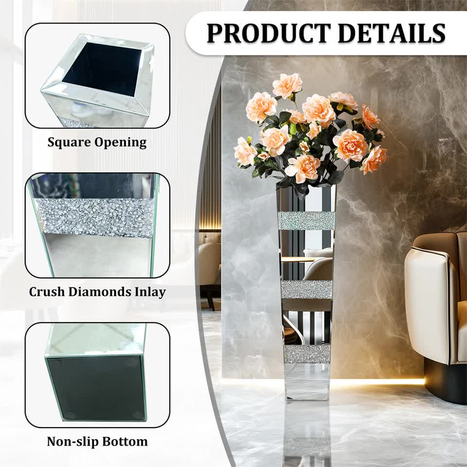 P&P Silver Crushed Diamond Flower Vase with Mirrored Glass for Elegant Home view 4