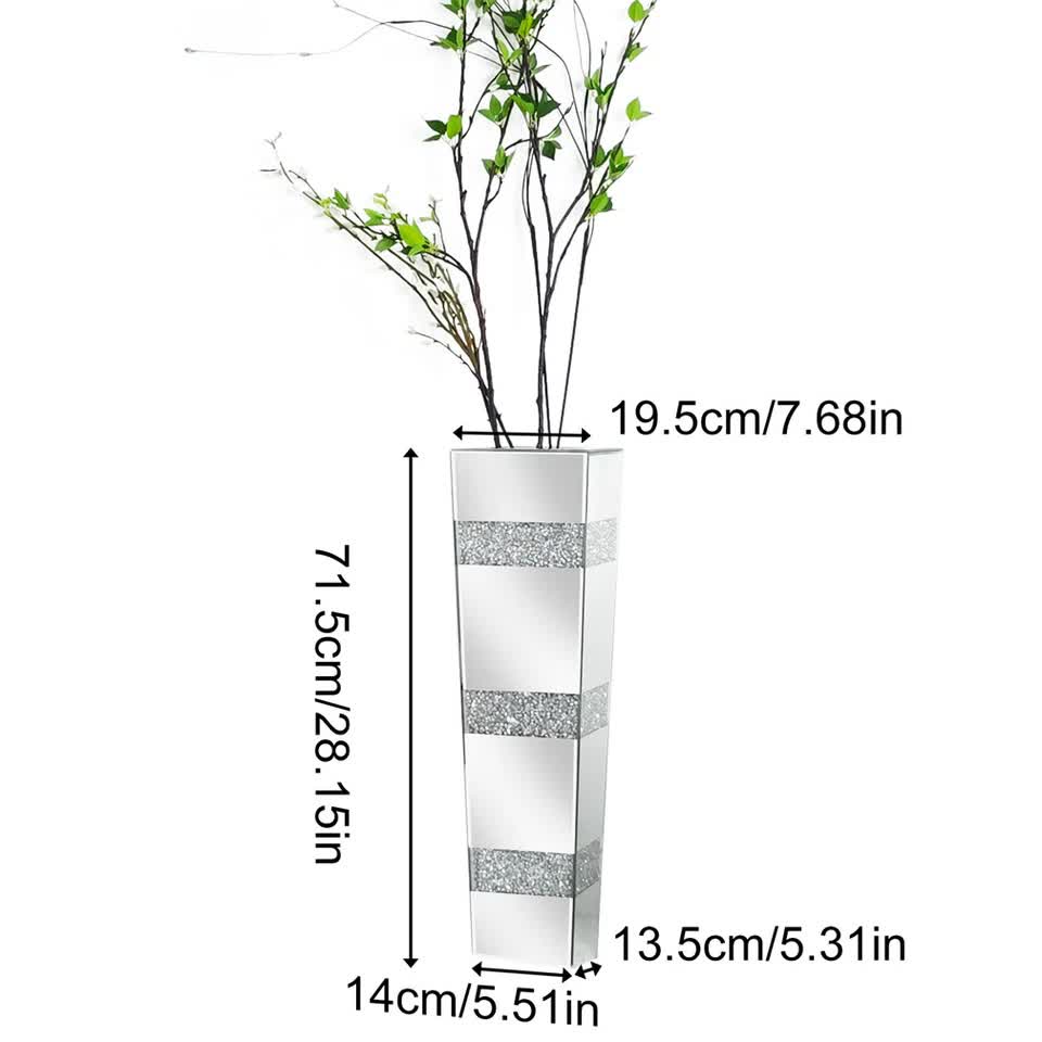 P&P Silver Crushed Diamond Flower Vase with Mirrored Glass for Elegant Home view 5