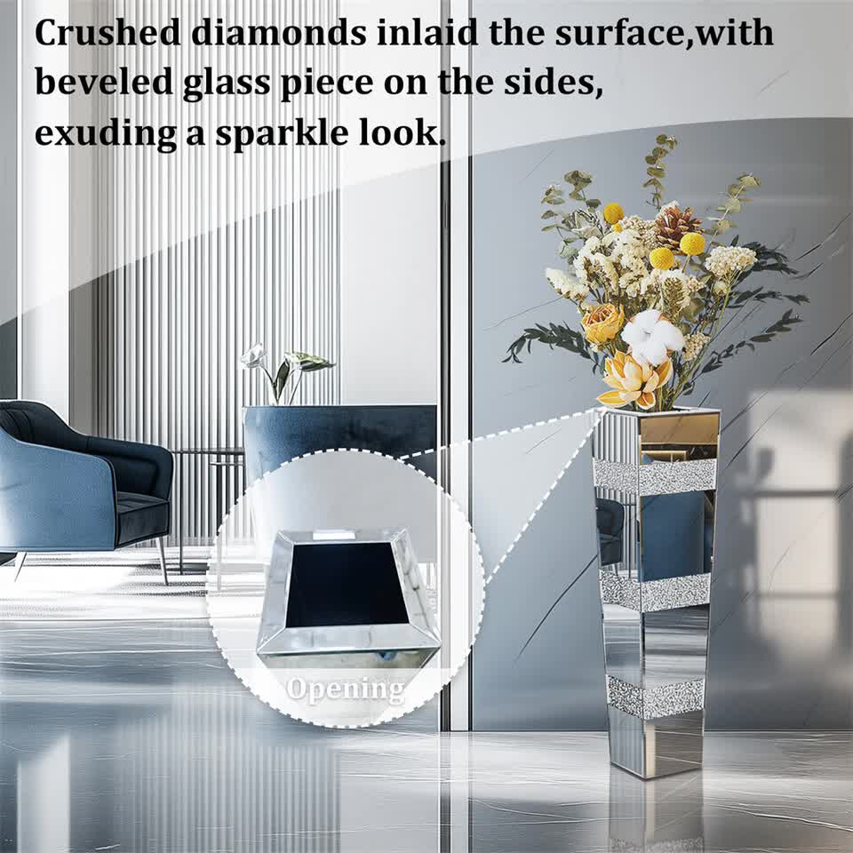 P&P Silver Crushed Diamond Flower Vase with Mirrored Glass for Elegant Home view 6