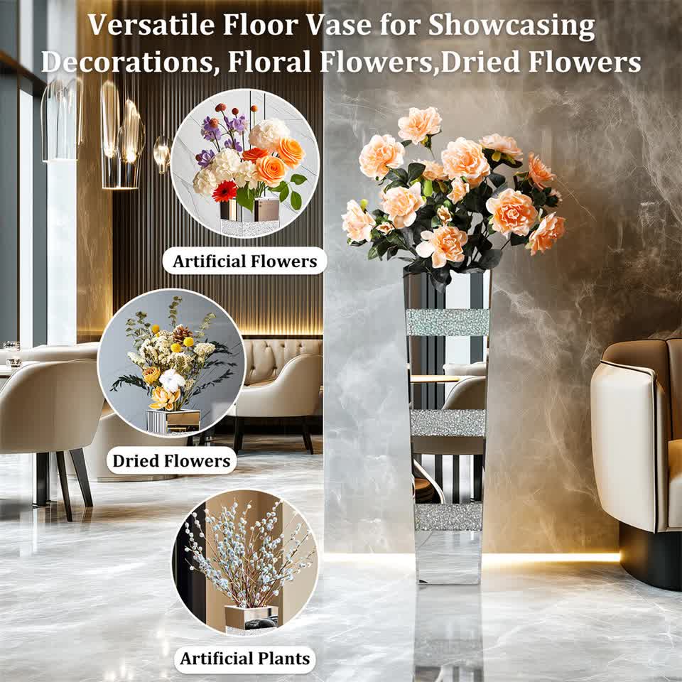 P&P Silver Crushed Diamond Flower Vase with Mirrored Glass for Elegant Home view 7