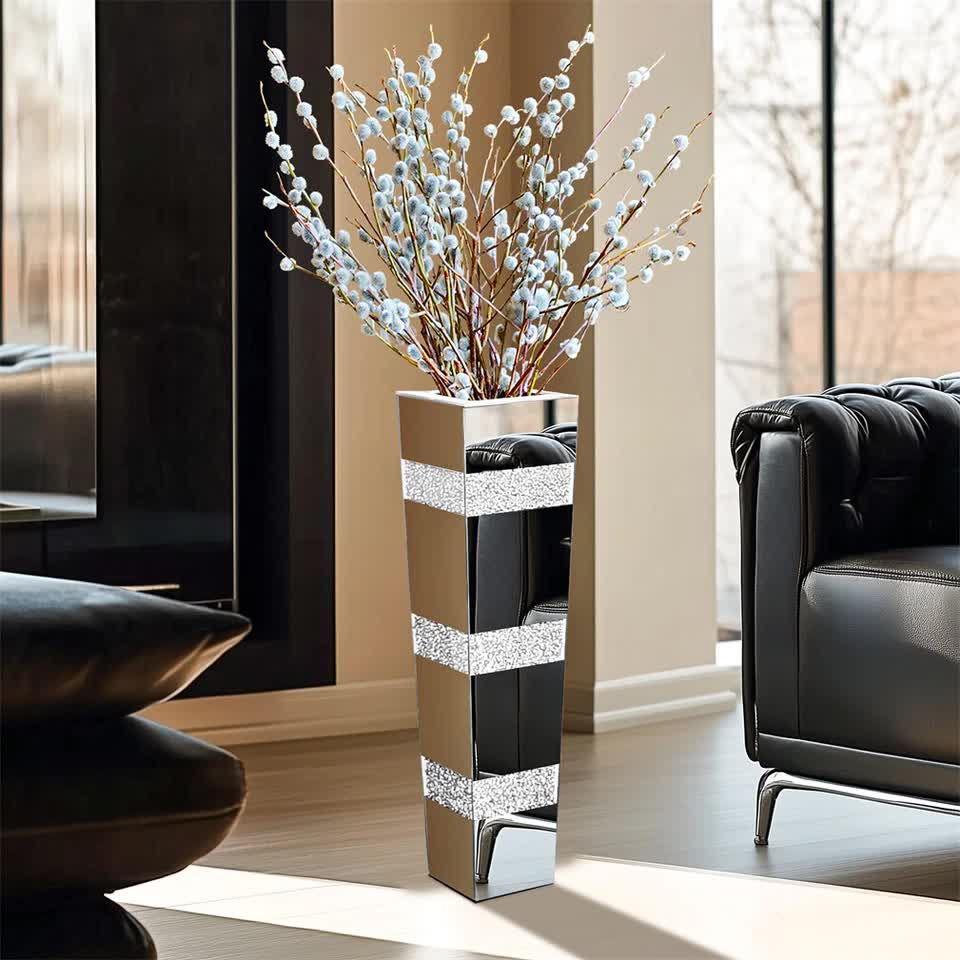 P&P Silver Crushed Diamond Flower Vase with Mirrored Glass for Elegant Home view 8
