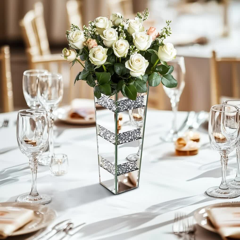 P&P Silver Diamond Inlaid Table Vase, Modern Decorative Centerpiece for Home view 2