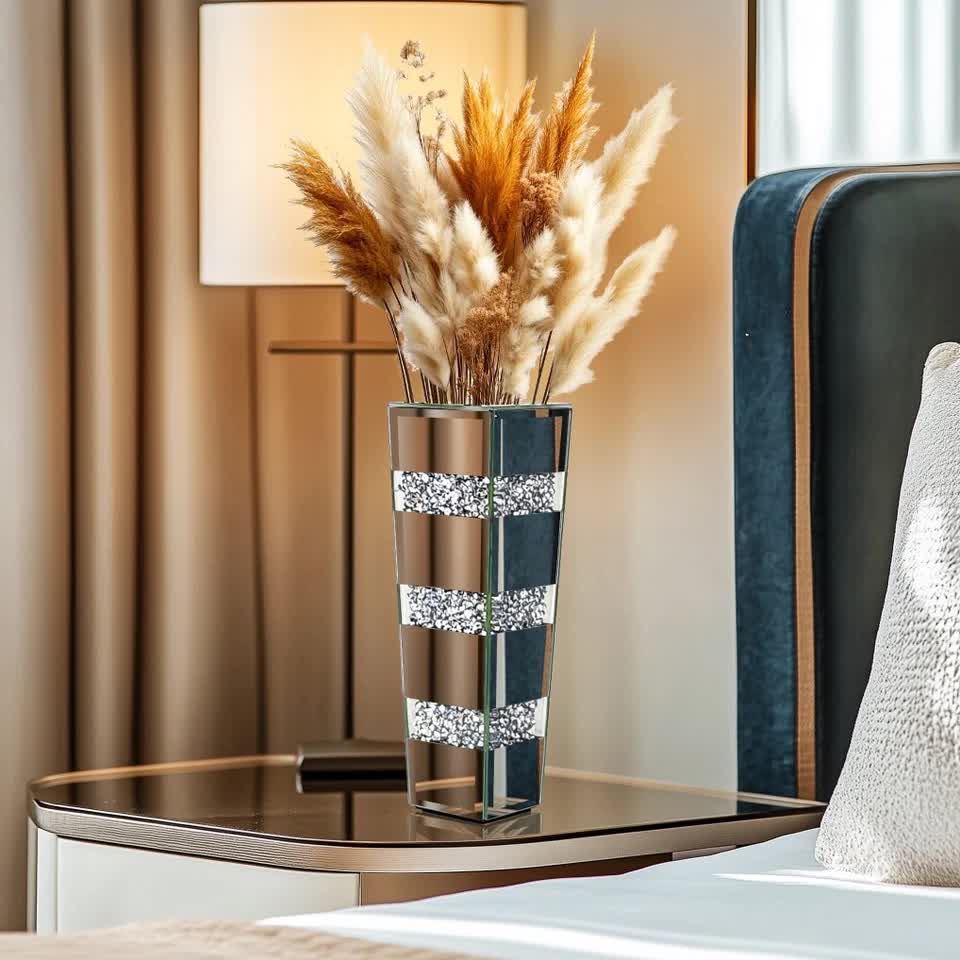 P&P Silver Diamond Inlaid Table Vase, Modern Decorative Centerpiece for Home view 3