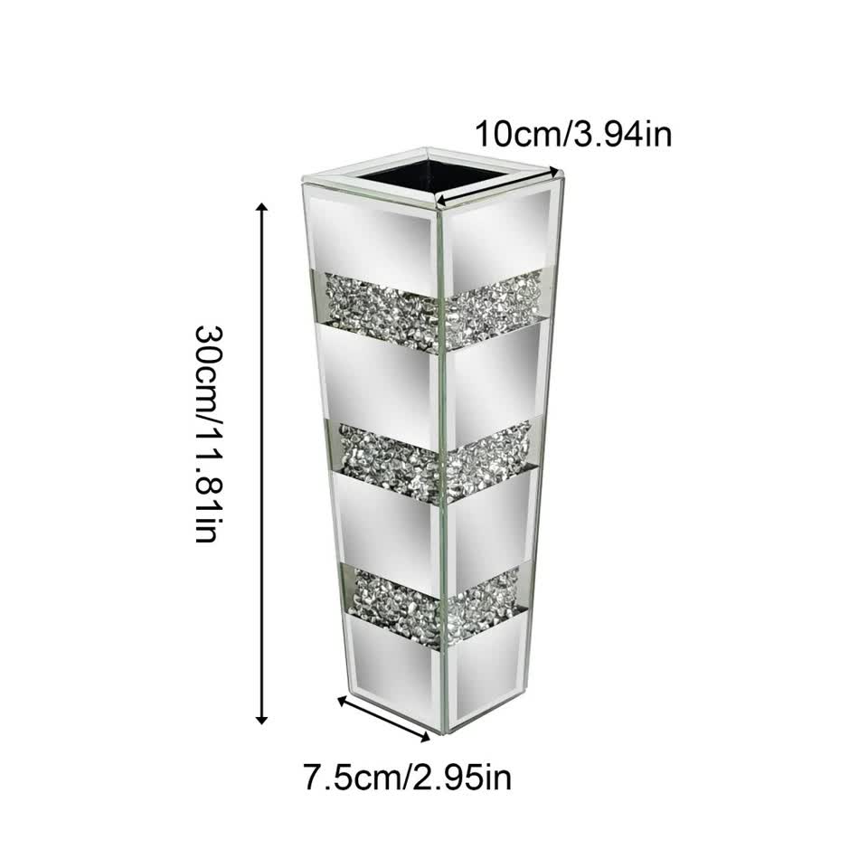 P&P Silver Diamond Inlaid Table Vase, Modern Decorative Centerpiece for Home view 4
