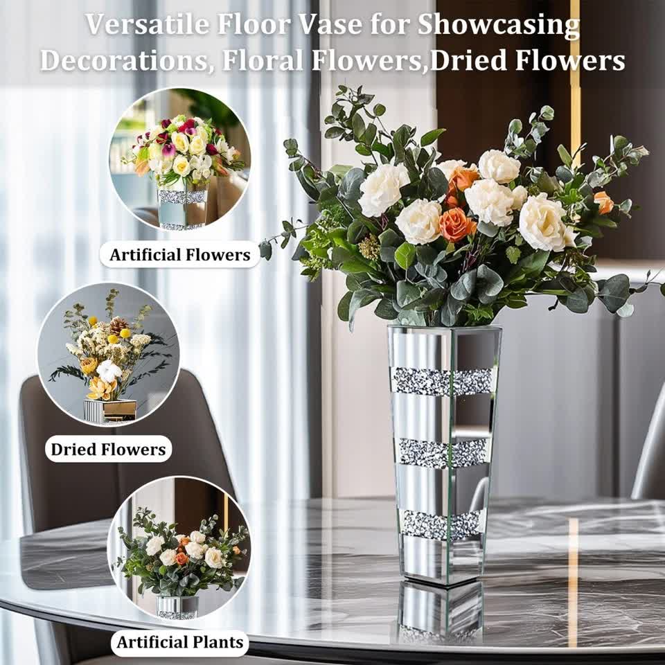 P&P Silver Diamond Inlaid Table Vase, Modern Decorative Centerpiece for Home view 5