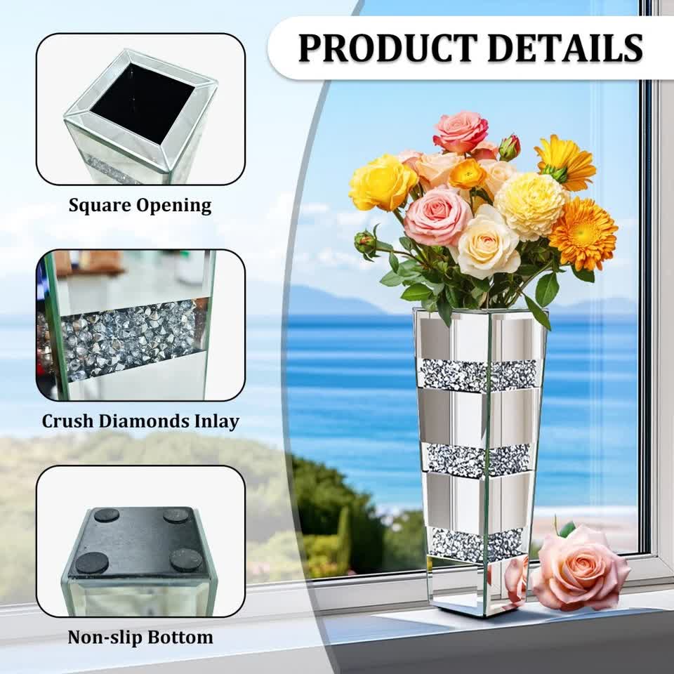 P&P Silver Diamond Inlaid Table Vase, Modern Decorative Centerpiece for Home view 6