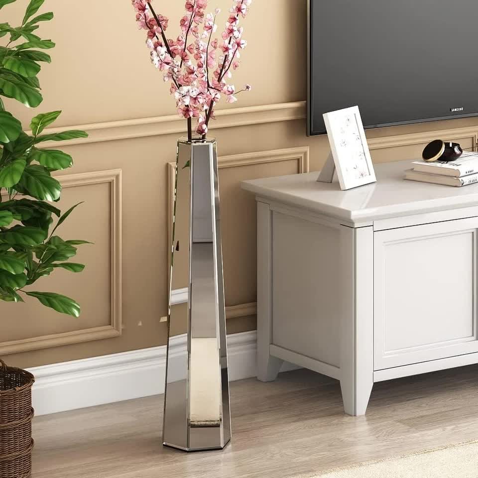 Large Silver Floor Vase 30 Inch Tall Glass Vase for Living Room Decoration & view 2