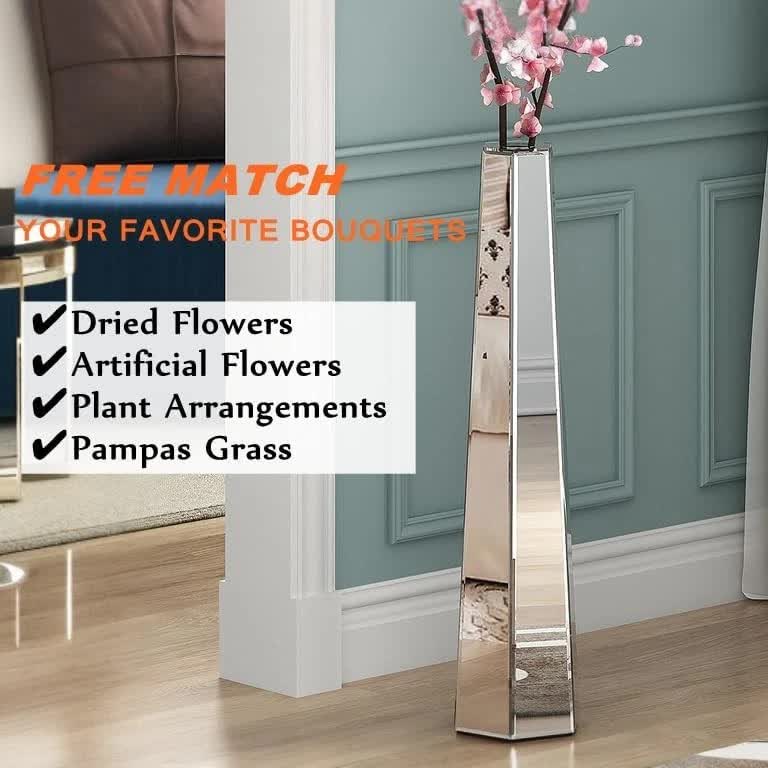 Large Silver Floor Vase 30 Inch Tall Glass Vase for Living Room Decoration & view 6