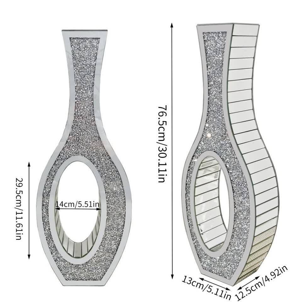 30-Inch Tall Double Sided Crushed Diamond Floor Vase Large Mirrored Silver view 8
