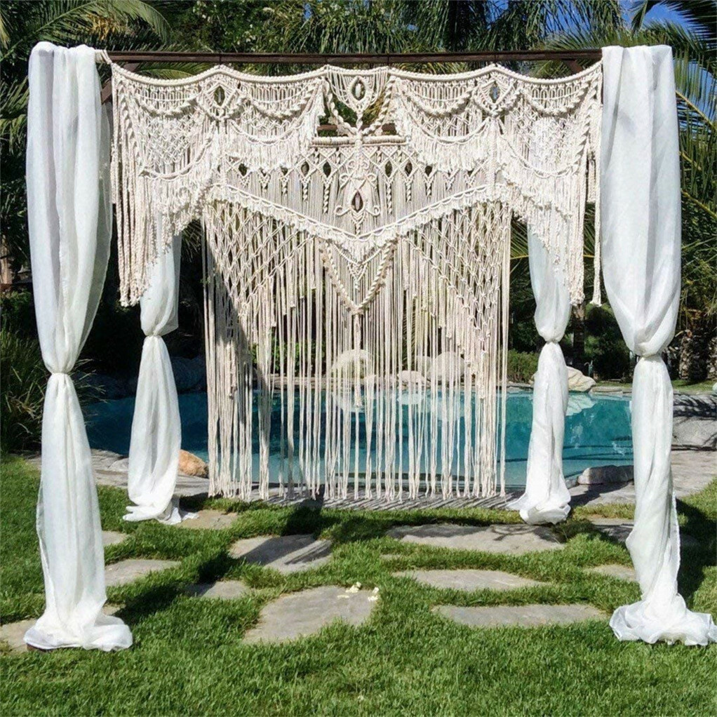 Boho Chic Macrame Tapestry Wedding Backdrop Arch Door Window Hanging Curtains view 2