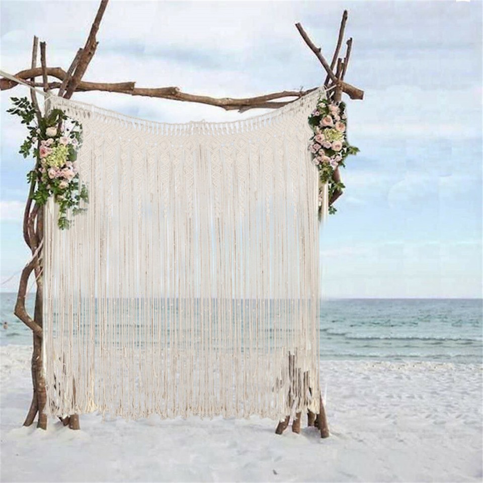 Boho Chic Macrame Tapestry Wedding Backdrop Arch Door Window Hanging Curtains view 7