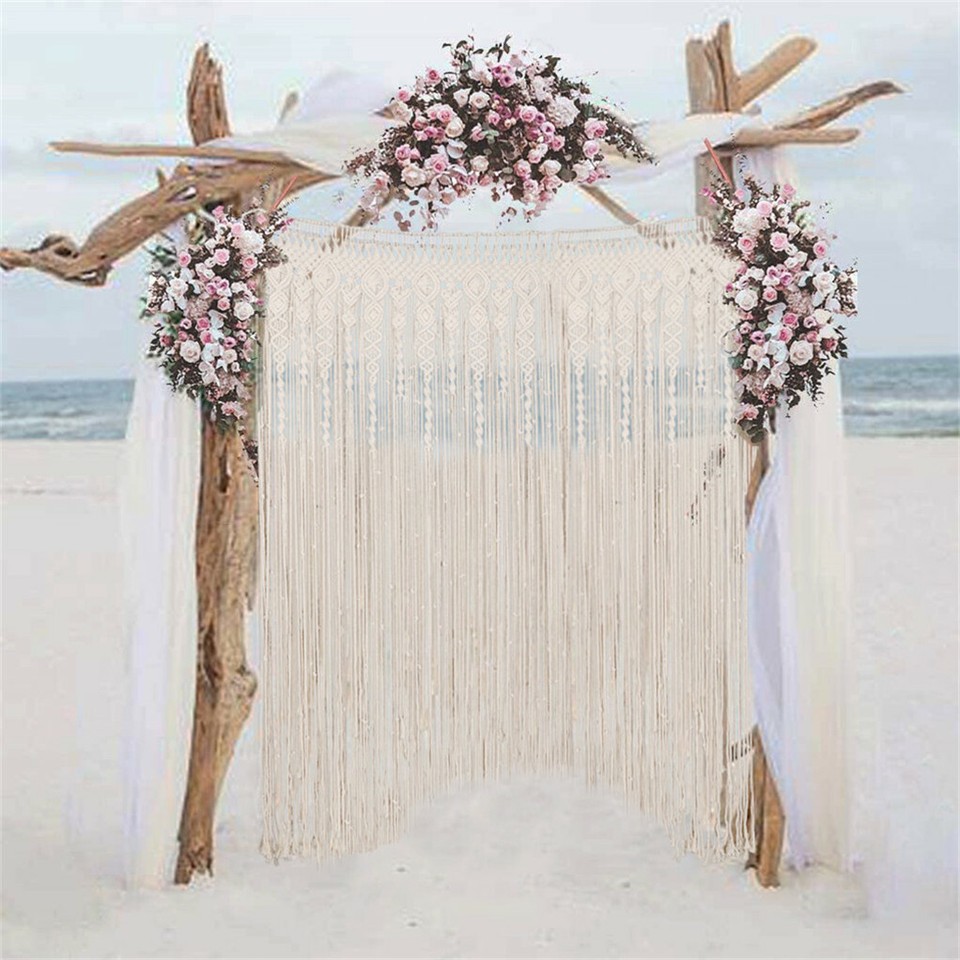 Boho Chic Macrame Tapestry Wedding Backdrop Arch Door Window Hanging Curtains view 8