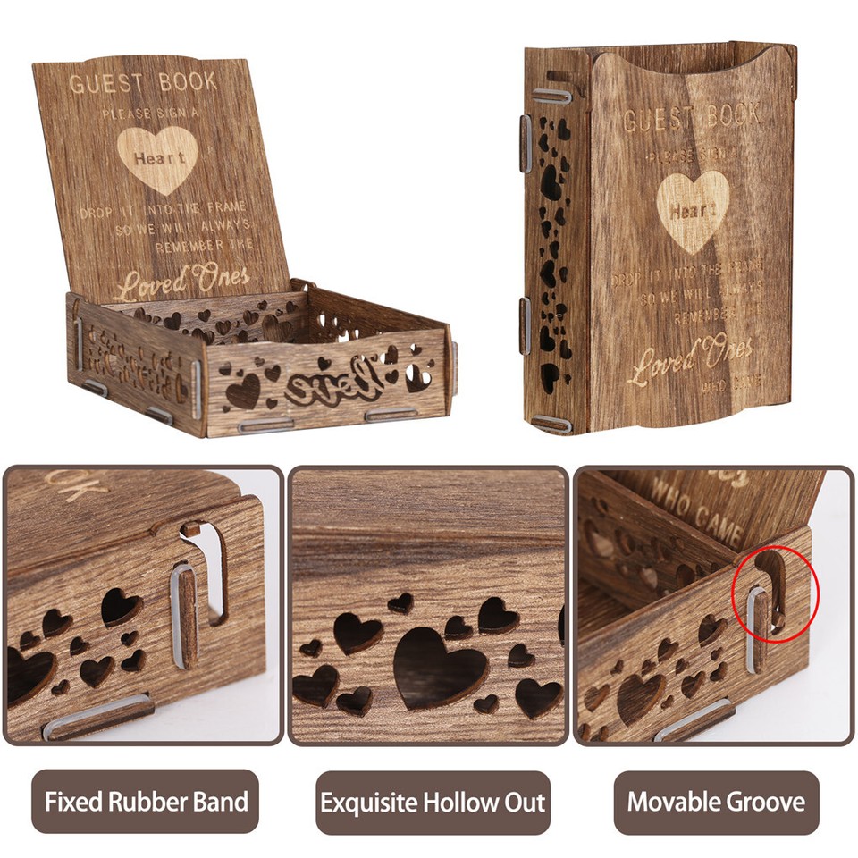 Wedding Guest Book Alternative with Stand+Storage Box+88PCS Wooden Hearts+Pens view 5