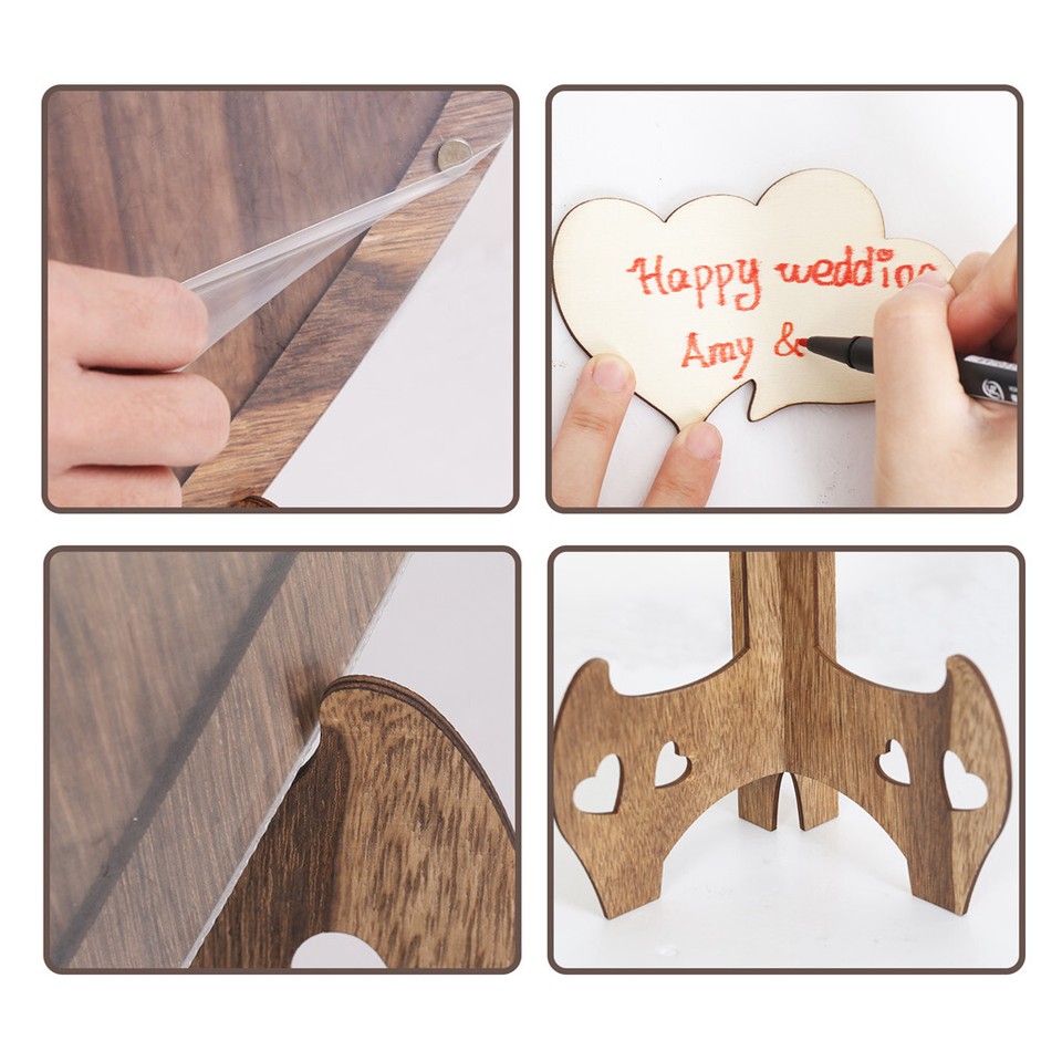 Wedding Guest Book Alternative with Stand+Storage Box+88PCS Wooden Hearts+Pens view 7