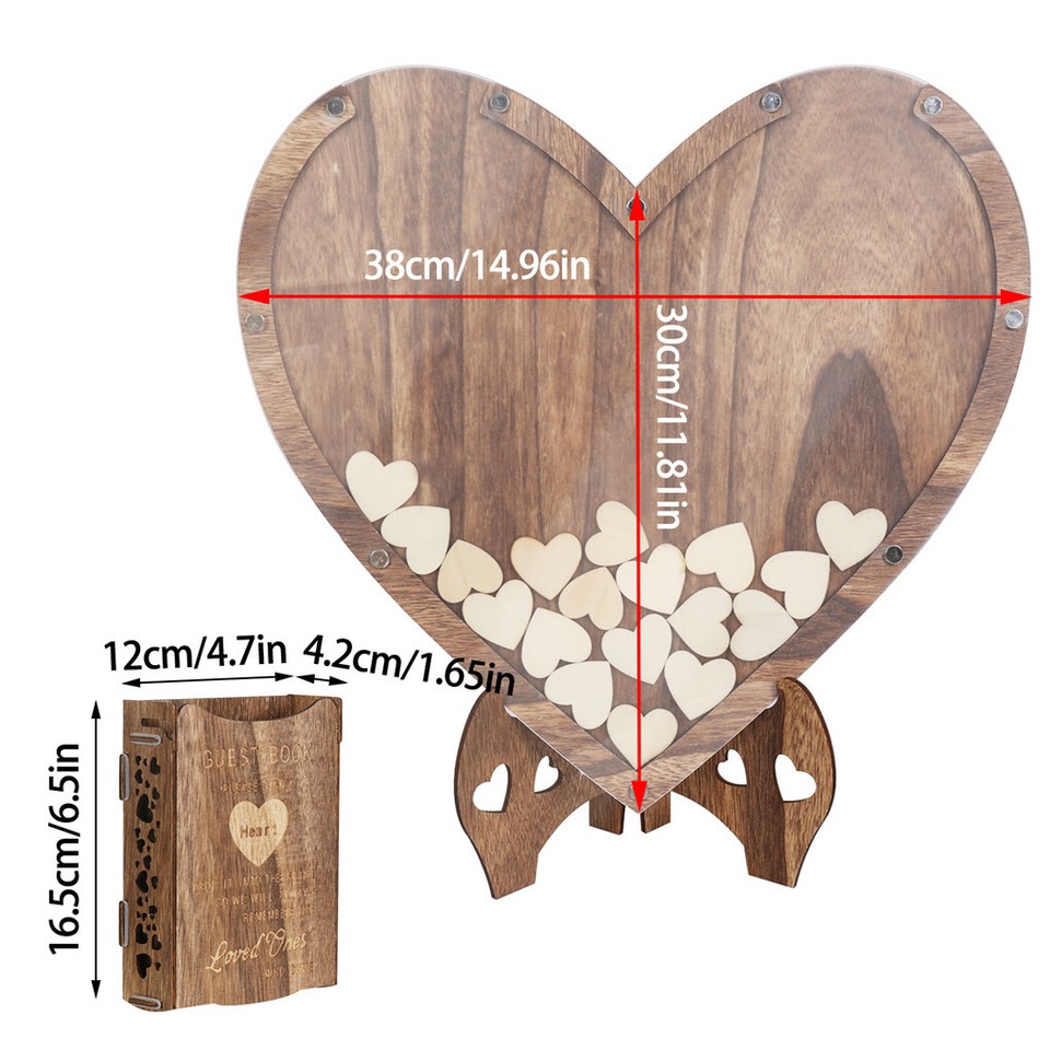 Wedding Guest Book Alternative with Stand+Storage Box+88PCS Wooden Hearts+Pens view 9