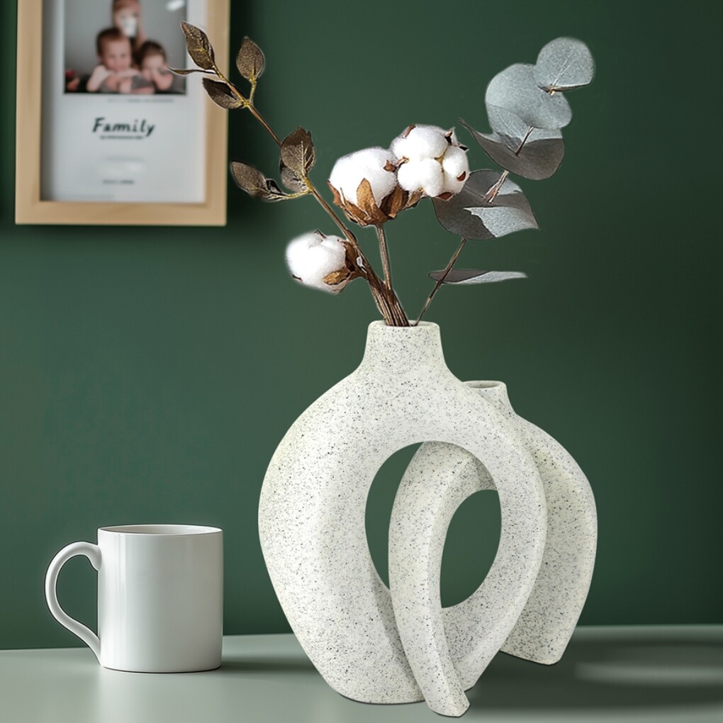 Set of 2 Nordic Boho Hollow Snuggle Vases Resin Flower Vases Living Room Decor view 2