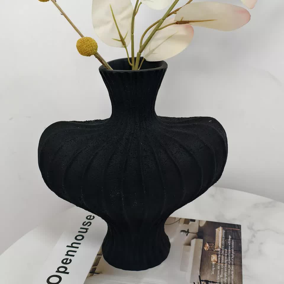 P&P Black Nordic Resin Flower Vase with Textured Design view 3