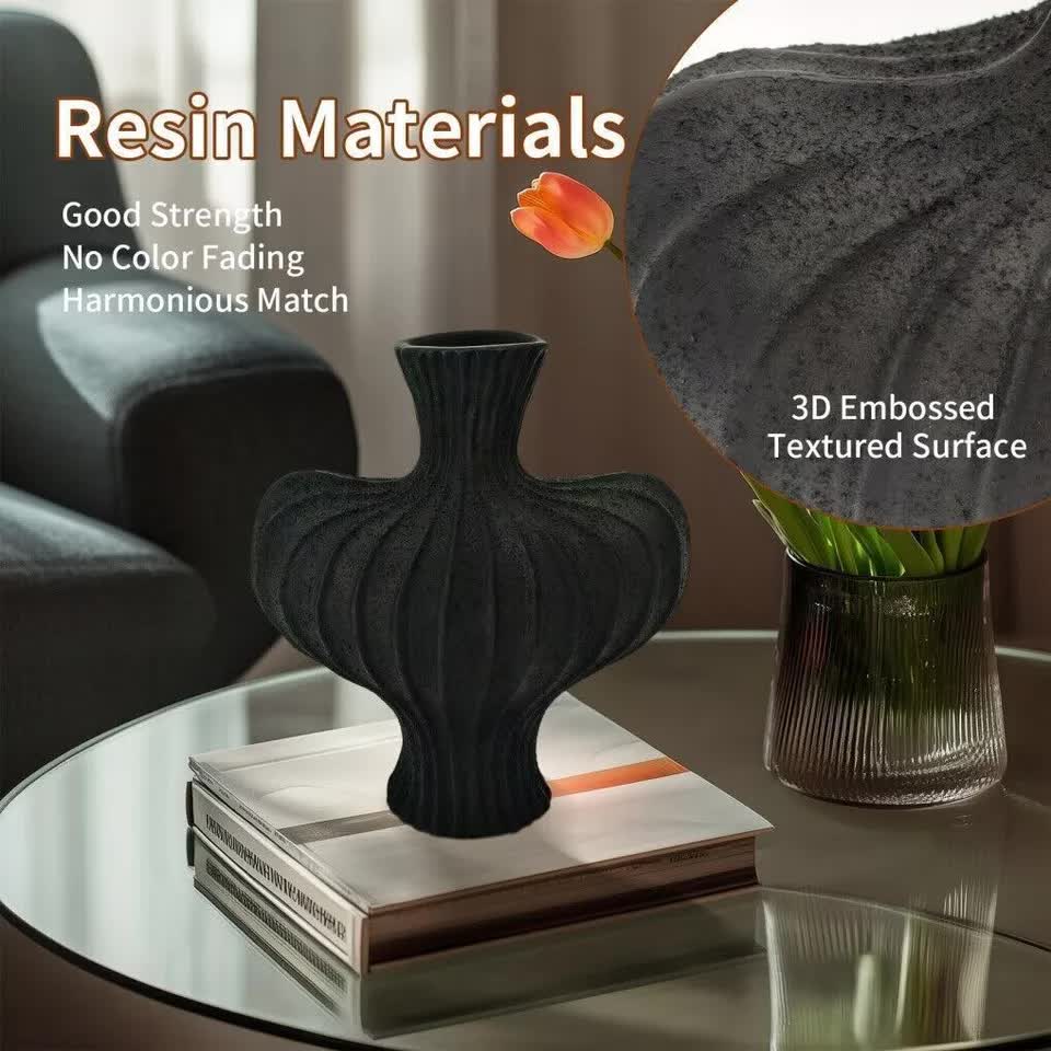 P&P Black Nordic Resin Flower Vase with Textured Design view 4