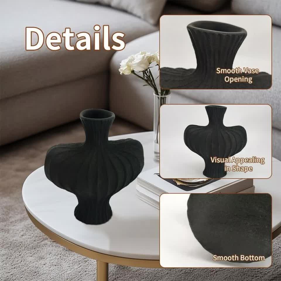 P&P Black Nordic Resin Flower Vase with Textured Design view 5