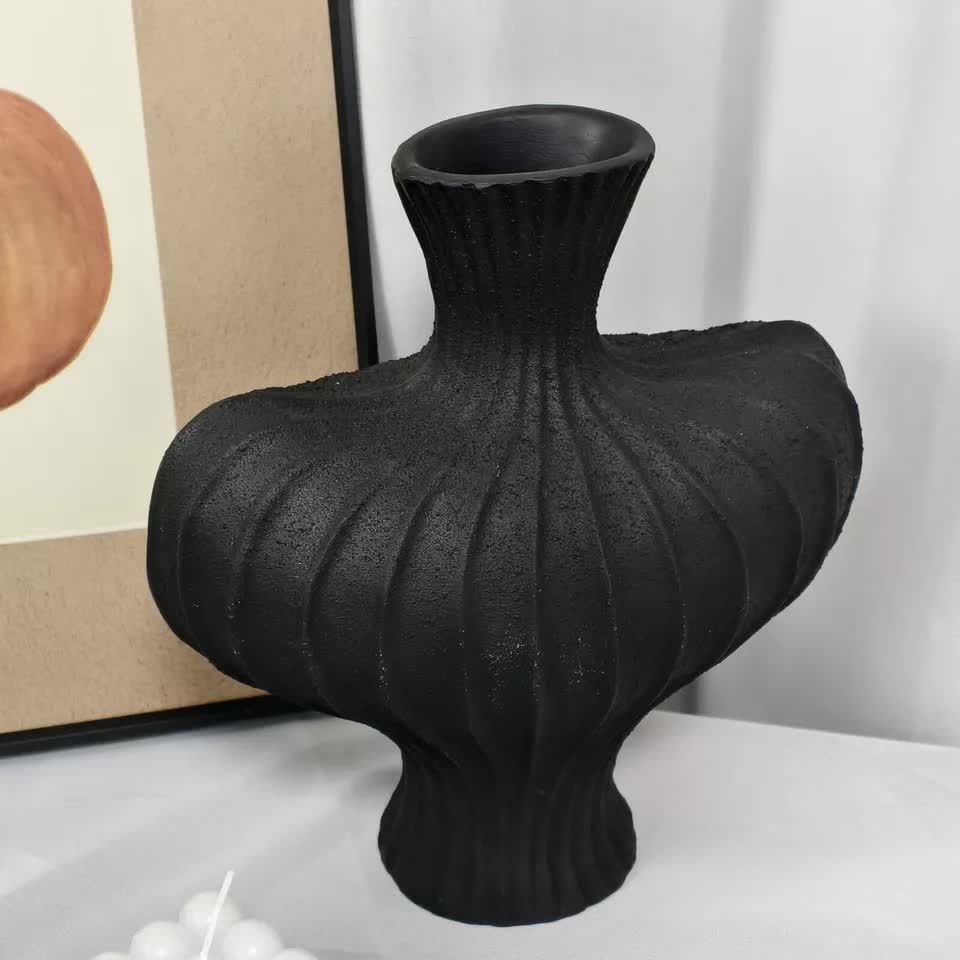 P&P Black Nordic Resin Flower Vase with Textured Design view 6