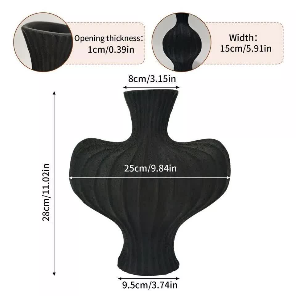 P&P Black Nordic Resin Flower Vase with Textured Design view 7