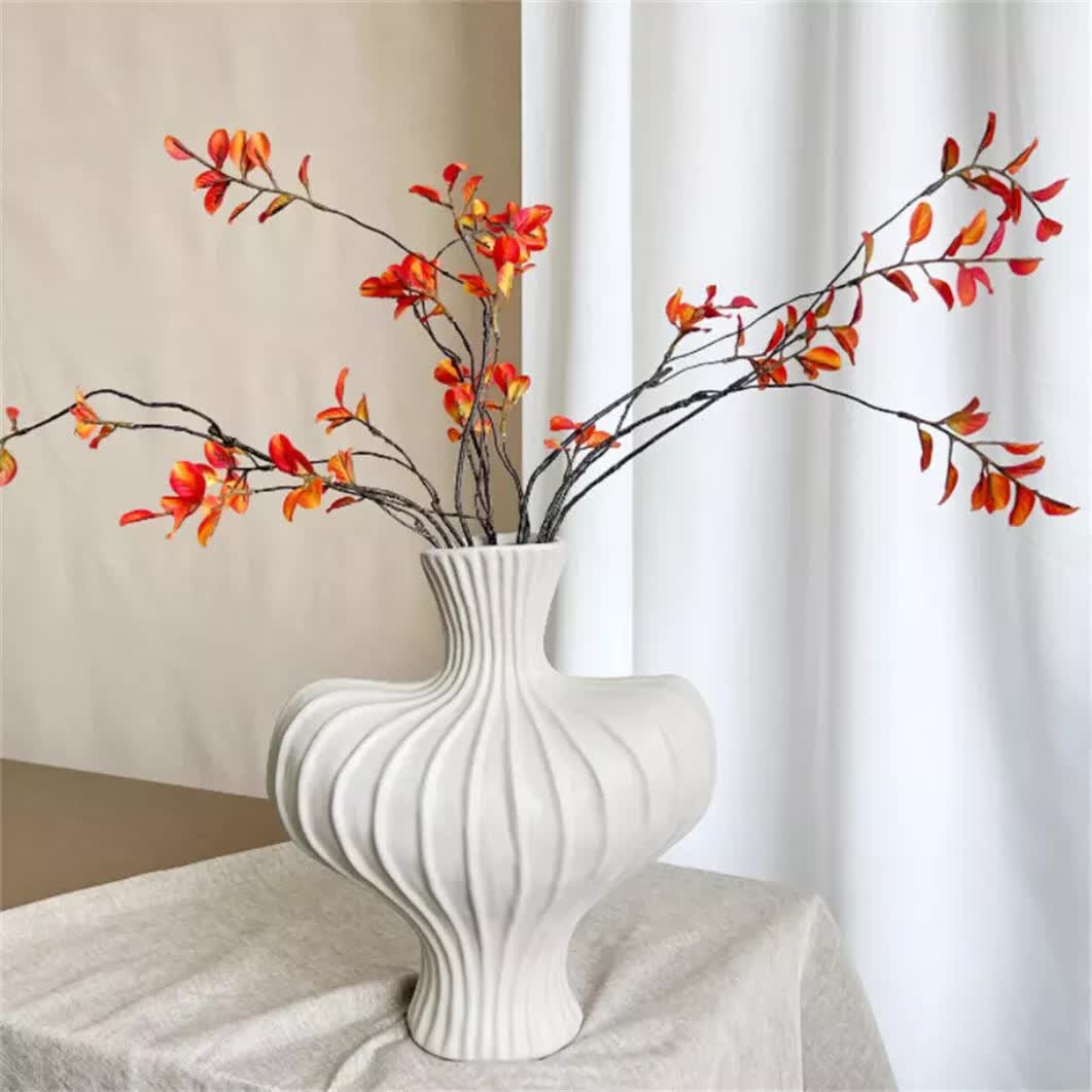P&P White Nordic Resin Flower Vase with Boho Wabi-Sabi Textured Artistic Design view 2