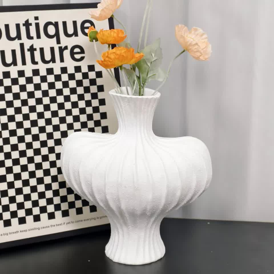P&P White Nordic Resin Flower Vase with Boho Wabi-Sabi Textured Artistic Design view 4
