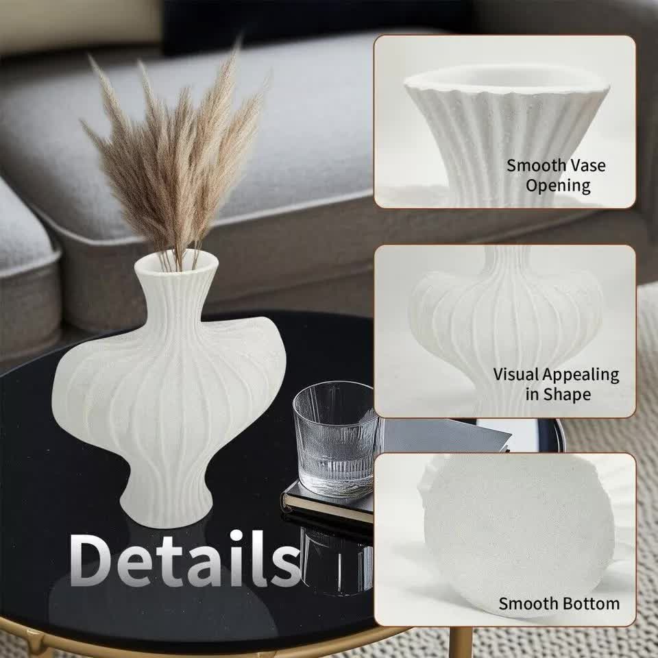 P&P White Nordic Resin Flower Vase with Boho Wabi-Sabi Textured Artistic Design view 5