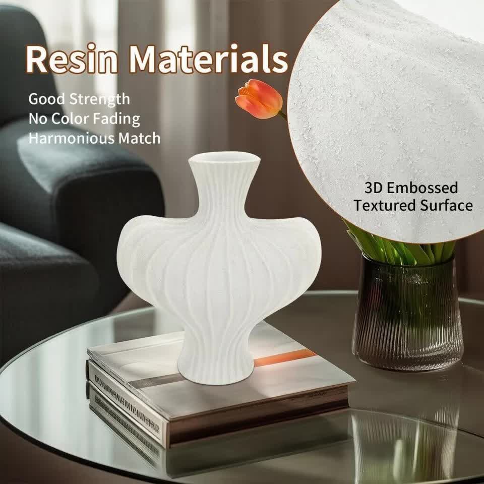 P&P White Nordic Resin Flower Vase with Boho Wabi-Sabi Textured Artistic Design view 6