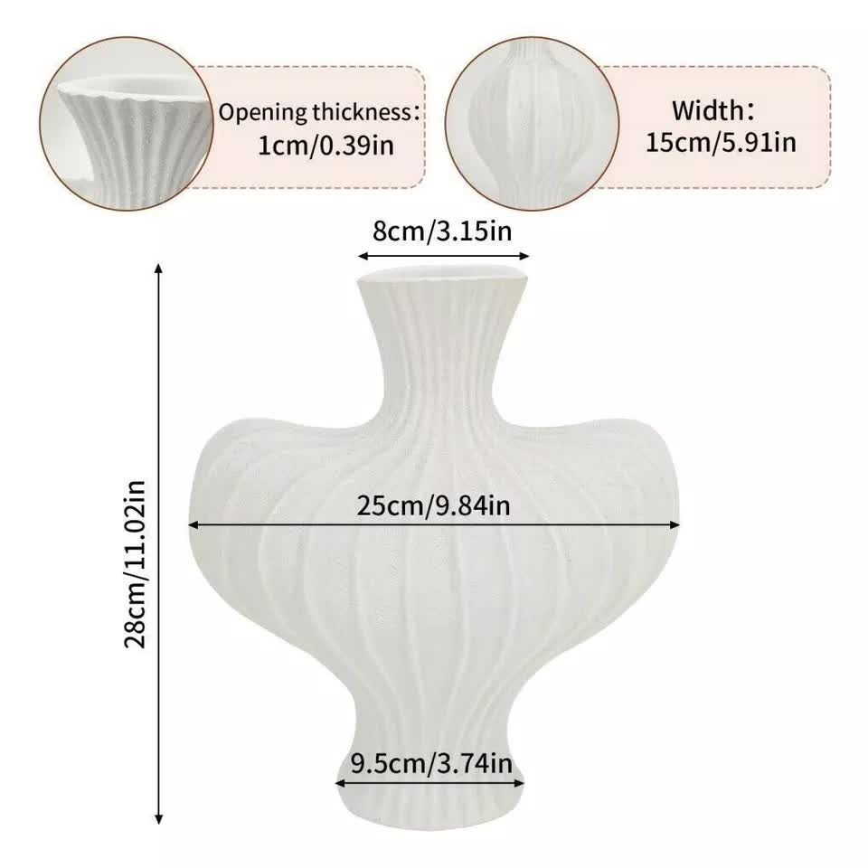 P&P White Nordic Resin Flower Vase with Boho Wabi-Sabi Textured Artistic Design view 7