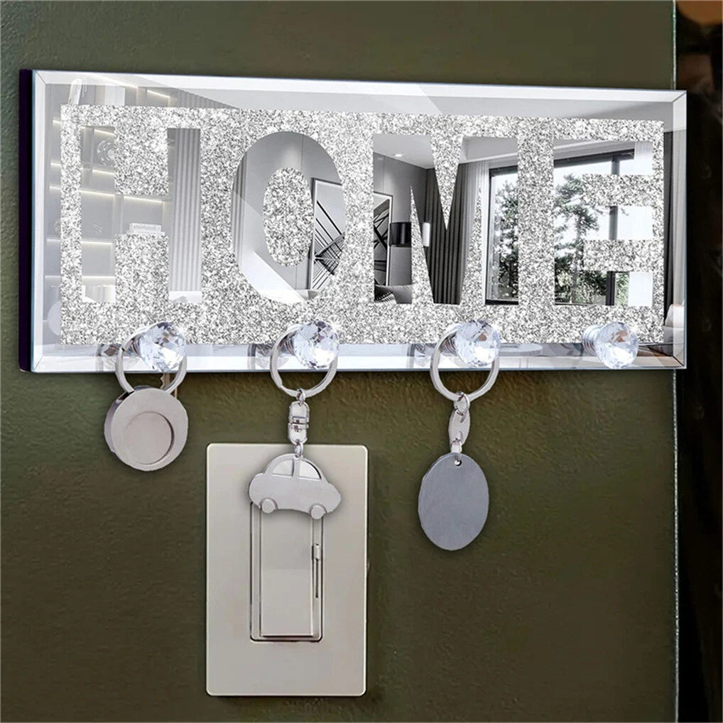 Crushed Diamond Mirrored Wall Mounted Key Hooks Storage Holder HOME Letter view 4