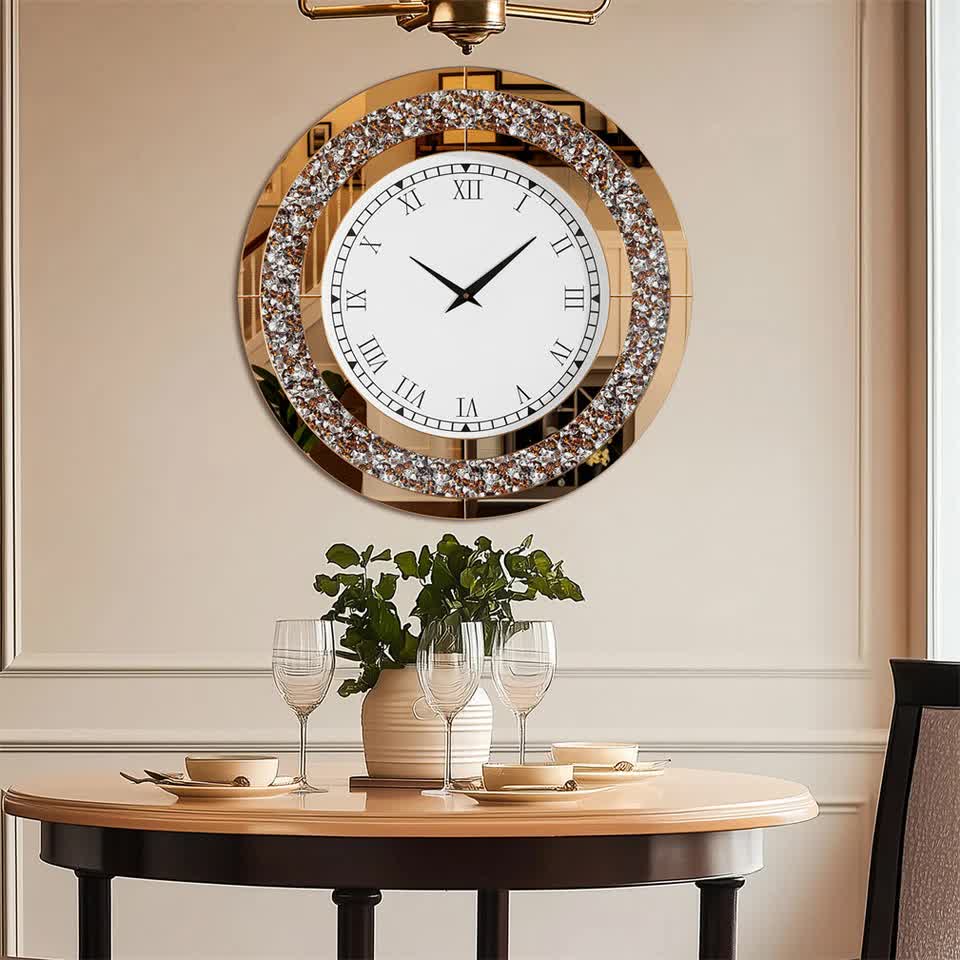 P&P Brown Crushed Diamond Square Wall Clock Luxury Decorative 60x60cm view 3
