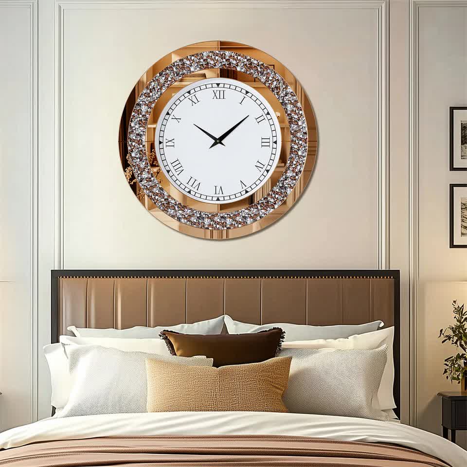 P&P Brown Crushed Diamond Square Wall Clock Luxury Decorative 60x60cm view 4