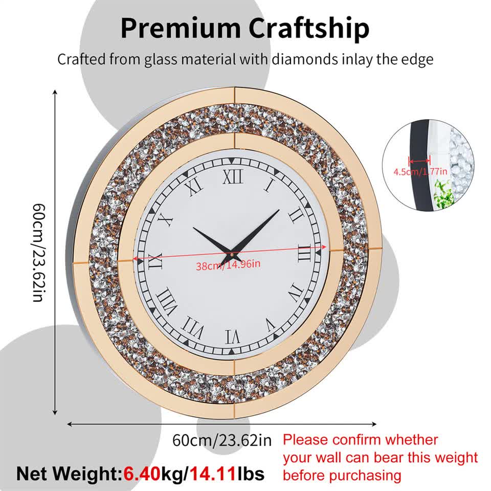 P&P Brown Crushed Diamond Square Wall Clock Luxury Decorative 60x60cm view 6