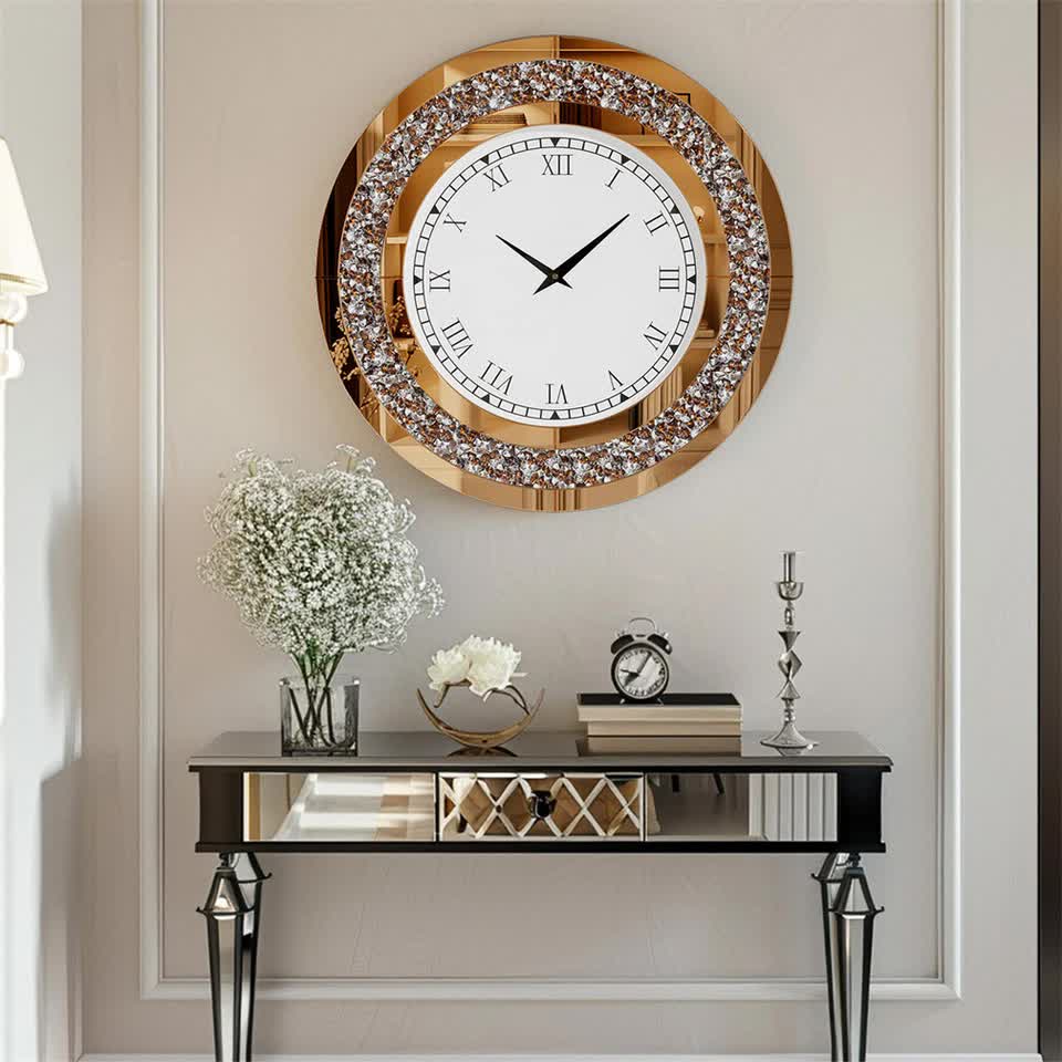 P&P Brown Crushed Diamond Oversized Wall Clock Elegant Accent 80x80cm view 2