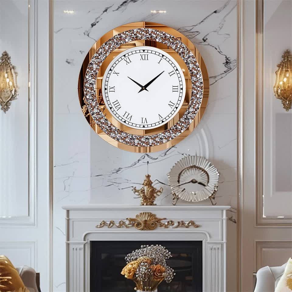 P&P Brown Crushed Diamond Oversized Wall Clock Elegant Accent 80x80cm view 3