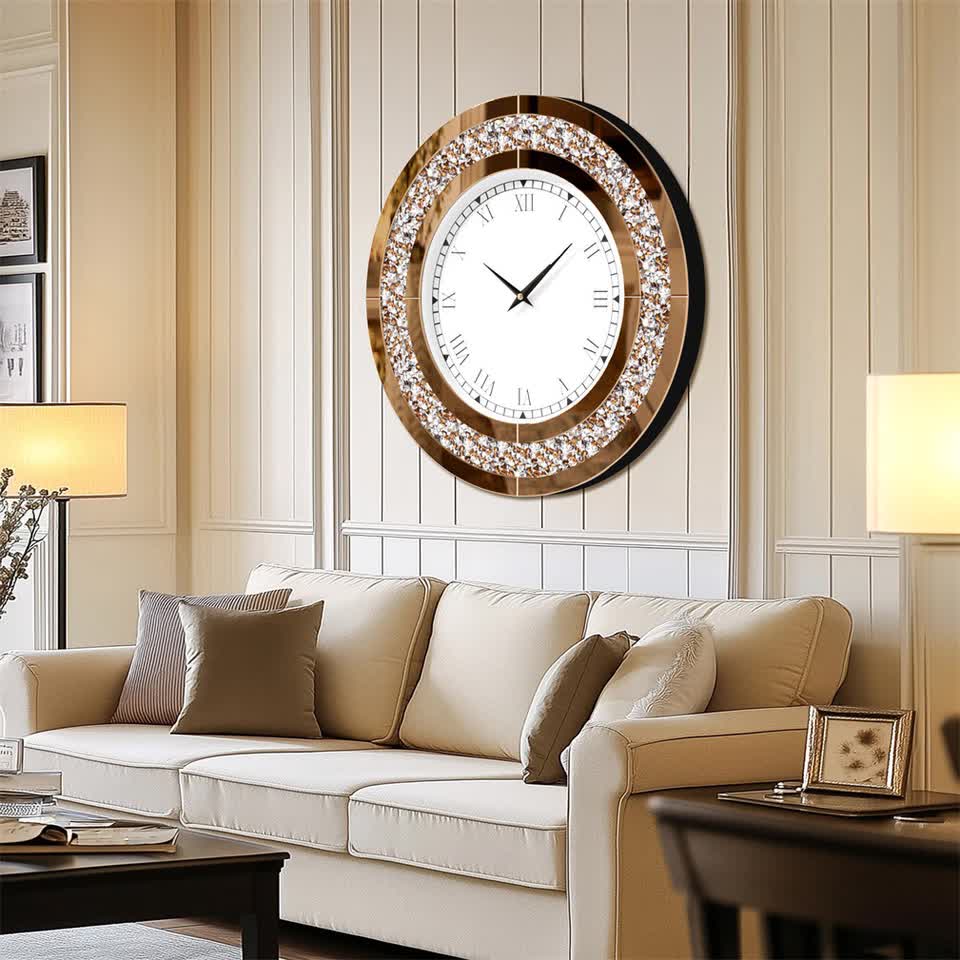 P&P Brown Crushed Diamond Oversized Wall Clock Elegant Accent 80x80cm view 4