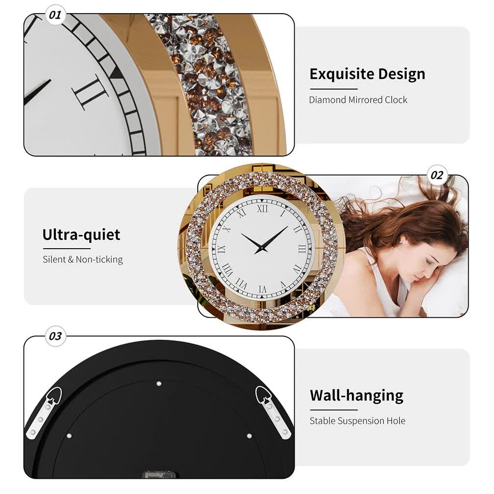 P&P Brown Crushed Diamond Oversized Wall Clock Elegant Accent 80x80cm view 5