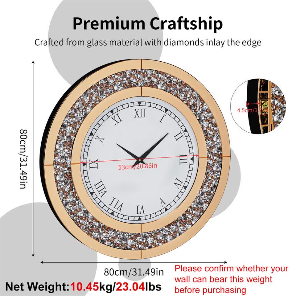 P&P Brown Crushed Diamond Oversized Wall Clock Elegant Accent 80x80cm view 6