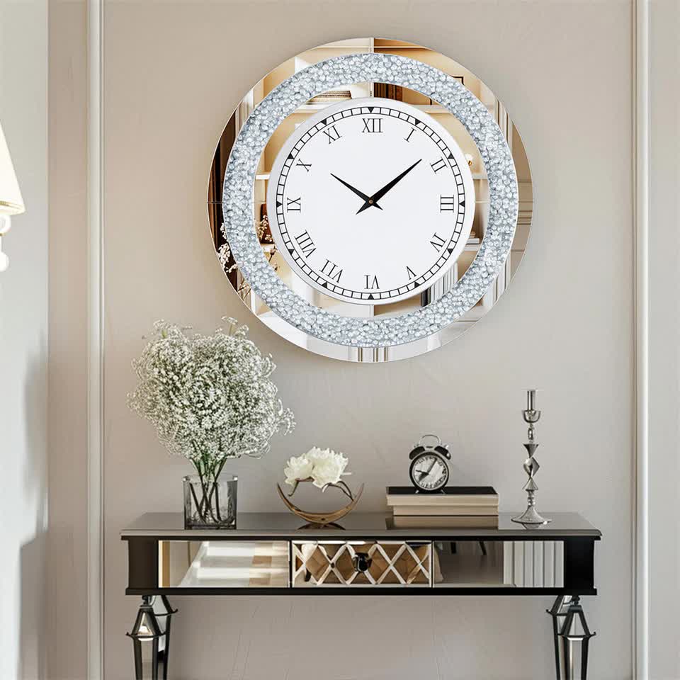 P&P Silver Crushed Diamond Square Wall Clock Luxury Decorative 60x60cm view 2