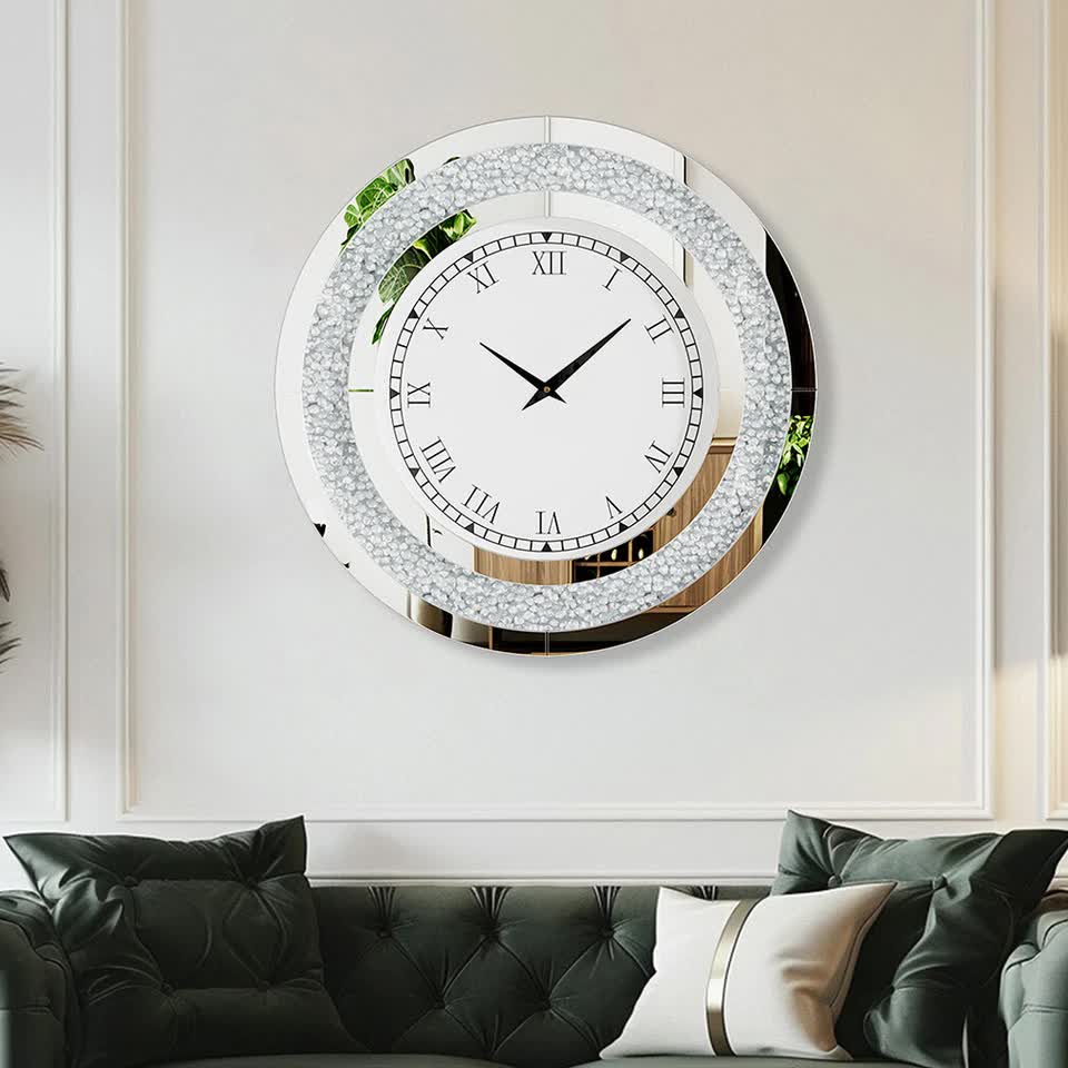 P&P Silver Crushed Diamond Square Wall Clock Luxury Decorative 60x60cm view 4