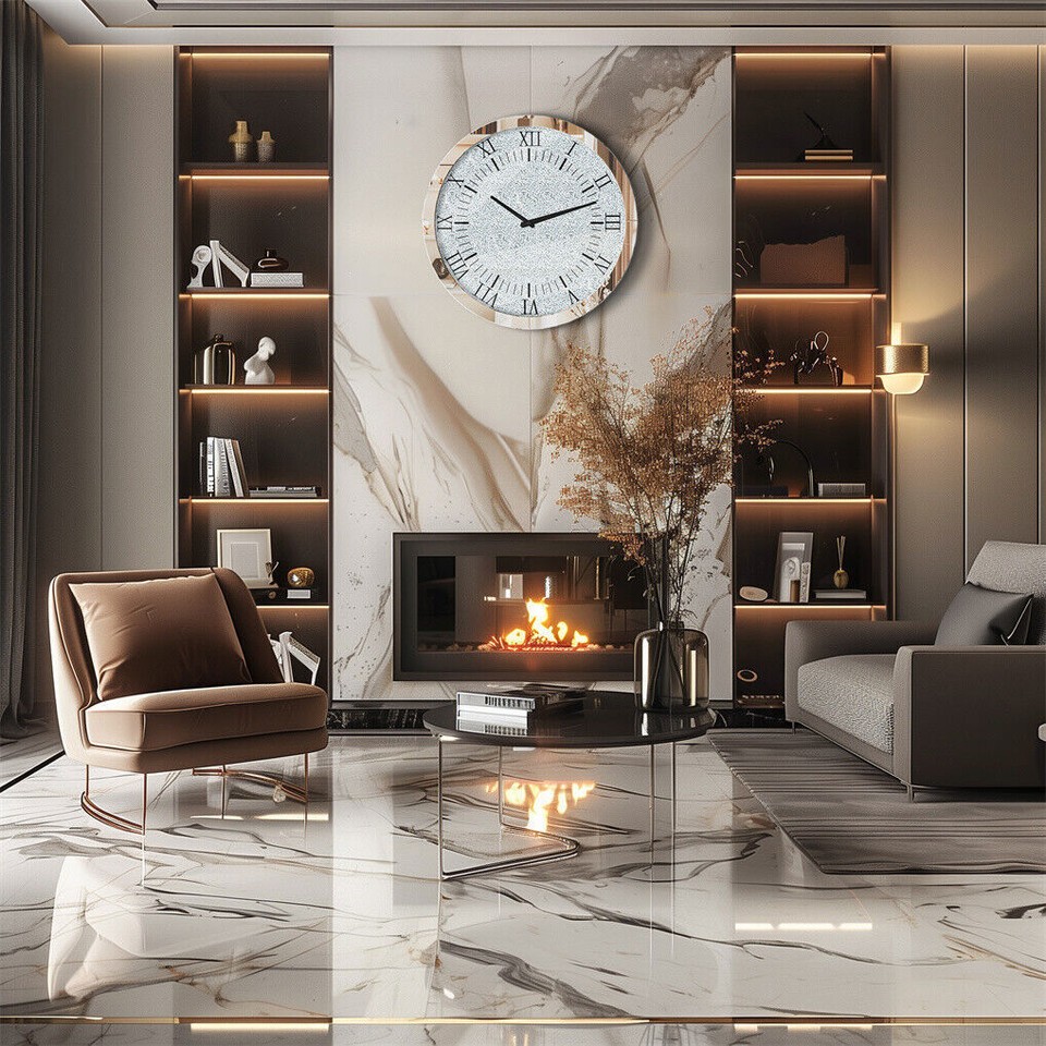 Large Silver Wall Clock Twinkle Crushed Diamond Mirrored Clock With Beveled Edge view 10