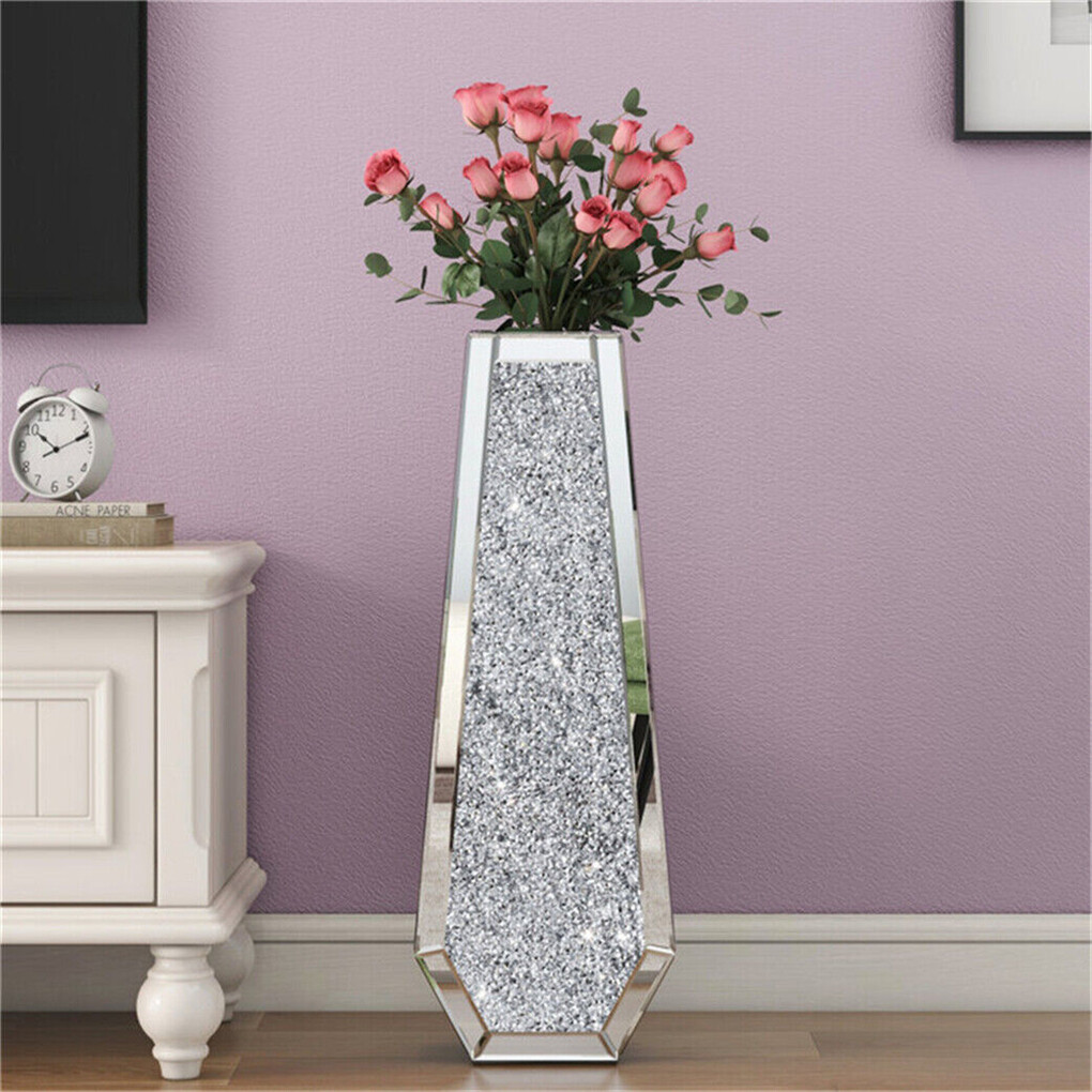 Silver Mirrored Floor Vase Luxury Diamond Flower Vase Living Room Home Office view 2